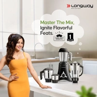 Longway Orion 900 Watt Juicer Mixer Grinder With 4 Jars For Grinding, Mixing, Juicing With Powerful Motor | 1 Year Warranty | (Black, 4 Jars)