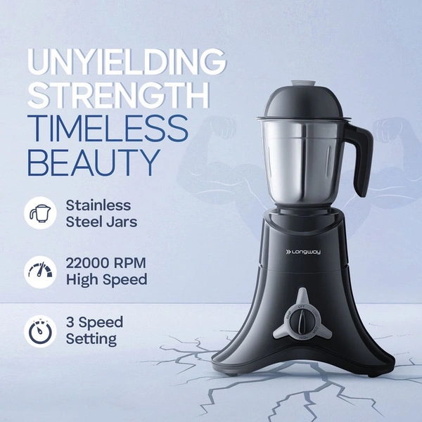 Longway Orion 900 Watt Juicer Mixer Grinder With 4 Jars For Grinding, Mixing, Juicing With Powerful Motor | 1 Year Warranty | (Black, 4 Jars)