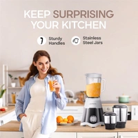 Longway Super Dlx 750 Watt Juicer Mixer Grinder With 4 Jars For Grinding, Mixing, Juicing With Powerful Motor | 1 Year Warranty | (Black & Gray, 4 Jars)