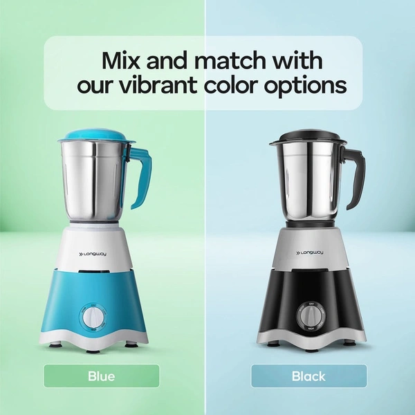Longway Super Dlx 750 Watt Juicer Mixer Grinder With 4 Jars For Grinding, Mixing, Juicing With Powerful Motor | 1 Year Warranty | (Blue & White, 4 Jars)
