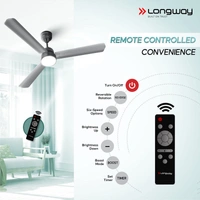 Longway Luminair 1200 Mm BLDC Ceiling Fan With Remote Control | BEE 5 Star Rated Energy Efficient | Ultra High Speed 3 Blade Anti-Dust Decorative Ceiling Fan | 5 Years Warranty (Gray, Pack Of 1)