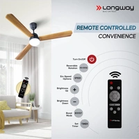 Longway Luminair Max 1200 Mm BLDC Ceiling Fan With Remote Control & LED Light | BEE 5 Star Rated Energy Efficient | Ultra High Speed 3 Blade Anti-Dust Decorative Ceiling Fan | 5 Years Warranty (Golden Birch, Pack Of 1)
