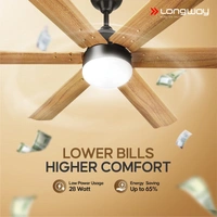 Longway Luminair Max 1200 Mm BLDC Ceiling Fan With Remote Control & LED Light | BEE 5 Star Rated Energy Efficient | Ultra High Speed 6 Blade Anti-Dust Decorative Ceiling Fan | 5 Years Warranty (Golden Birch, Pack Of 1)