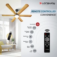 Longway Luminair Max 1200 Mm BLDC Ceiling Fan With Remote Control & LED Light | BEE 5 Star Rated Energy Efficient | Ultra High Speed 6 Blade Anti-Dust Decorative Ceiling Fan | 5 Years Warranty (Golden Birch, Pack Of 1)