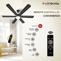 Longway Luminair 1200 Mm BLDC Ceiling Fan With Remote Control & LED Light | BEE 5 Star Rated Energy Efficient | Ultra High Speed 6 Blade Anti-Dust Decorative Ceiling Fan | 5 Years Warranty (Smoked Brown, Pack Of 1)