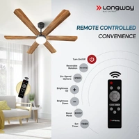 Longway Luminair Max 1200 Mm BLDC Ceiling Fan With Remote Control & LED Light | BEE 5 Star Rated Energy Efficient | Ultra High Speed 6 Blade Anti-Dust Decorative Ceiling Fan | 5 Years Warranty (Smoked Cedar, Pack Of 1)