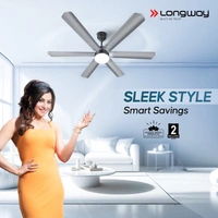 Longway Luminair 1200 Mm BLDC Ceiling Fan With Remote Control & LED Light | BEE 5 Star Rated Energy Efficient | Ultra High Speed 6 Blade Anti-Dust Decorative Ceiling Fan | 5 Years Warranty (Steel Gray, Pack Of 1)