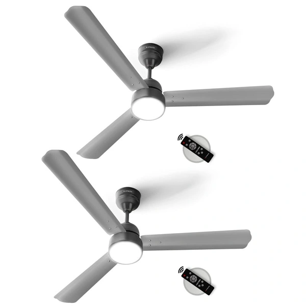 Longway Luminair 1200 Mm BLDC Ceiling Fan With Remote Control & LED Light | BEE 5 Star Rated Energy Efficient | Ultra High Speed 3 Blade Anti-Dust Decorative Ceiling Fan | 5 Years Warranty (Gray, Pack Of 2)
