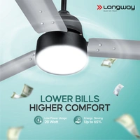 Longway Luminair 1200 Mm BLDC Ceiling Fan With Remote Control & LED Light | BEE 5 Star Rated Energy Efficient | Ultra High Speed 3 Blade Anti-Dust Decorative Ceiling Fan | 5 Years Warranty (Gray, Pack Of 2)