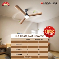 Longway Luminair Max 1200 Mm BLDC Ceiling Fan With Remote Control & LED Light | BEE 5 Star Rated Energy Efficient | Ultra High Speed 3 Blade Anti-Dust Decorative Ceiling Fan | 5 Years Warranty (Smoked Cedar, Pack Of 2)