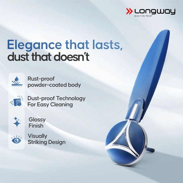 Longway Zephyr 1200 Mm BLDC Ceiling Fan With Remote Control | BEE 5 Star Rated Energy Efficient | Ultra High Speed 3 Blade Anti-Dust Decorative Ceiling Fan | 3 Year Warranty (Silver Blue, Pack Of 1)