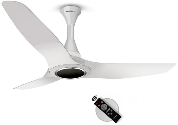 Longway Glideon 1200mm BLDC Ceiling Fan With Remote Control | Premium Look With Ultra Silent Performance | ABS Blade & Body | BEE 5 Star Rated | Anti-Dust Decorative Ceiling Fan | 5 Years Warranty (White, Pack Of 1)
