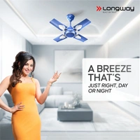 Longway Kiger P1 600 Mm/24 Inch Ultra High Speed 4 Blade Anti-Dust Decorative Star Rated Ceiling Fan (Silver Blue, Pack Of 1)