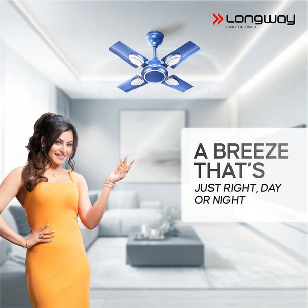 Longway Kiger P1 600 Mm/24 Inch Ultra High Speed 4 Blade Anti-Dust Decorative Star Rated Ceiling Fan (Silver Blue, Pack Of 1)