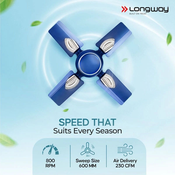 Longway Kiger P1 600 Mm/24 Inch Ultra High Speed 4 Blade Anti-Dust Decorative Star Rated Ceiling Fan (Silver Blue, Pack Of 1)