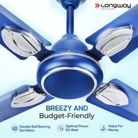 Longway Kiger P1 600 Mm/24 Inch Ultra High Speed 4 Blade Anti-Dust Decorative Star Rated Ceiling Fan (Silver Blue, Pack Of 1)