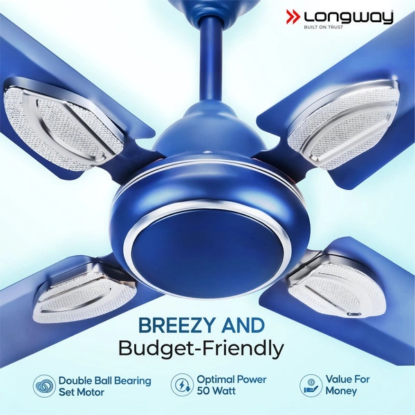 Longway Kiger P1 600 Mm/24 Inch Ultra High Speed 4 Blade Anti-Dust Decorative Star Rated Ceiling Fan (Silver Blue, Pack Of 1)