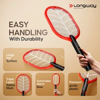 Longway Swatt Rechargeable Mosquito Racket | 3500V DC Voltage On The Net Mesh| Insect Killer Bat | 1200mAH Battery | Large Net Area For Better Coverage | Long Lasting Internal Battery | 6 Months Warranty (Black)