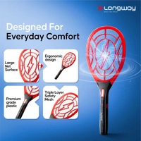 Longway Zappy Rechargeable Mosquito Racket | 3500V DC Voltage On The Net Mesh| Insect Killer Bat | 500mAH Battery | Large Net Area For Better Coverage | Long Lasting Internal Battery | 6 Months Warranty (Black) - Black