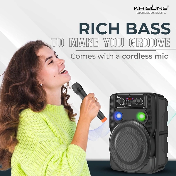 Krisons Ultima 30W Portable Bluetooth Speaker with 8" Woofer, Wireless Mic, Karaoke & LED Display