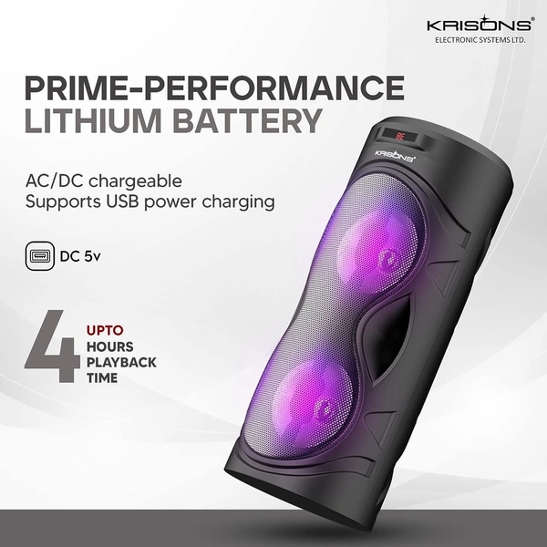 Krisons KRISONS Cylinder 40W Bluetooth Party Speaker with Mic & RGB Lights
