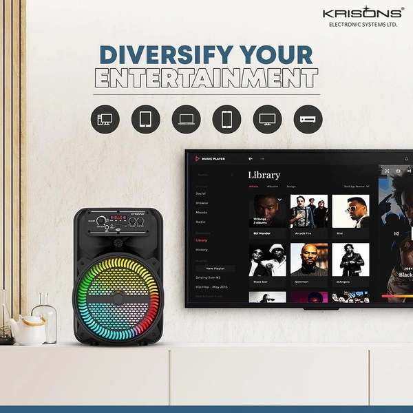 Krisons MoonStar 30W Bluetooth Gaming Speaker with Wireless Mic & LED Display