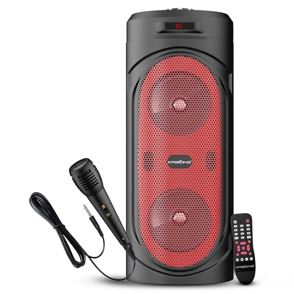 Krisons RedStar 40W Double Woofer Bluetooth Party Speaker with Mic, RGB Lights & FM 