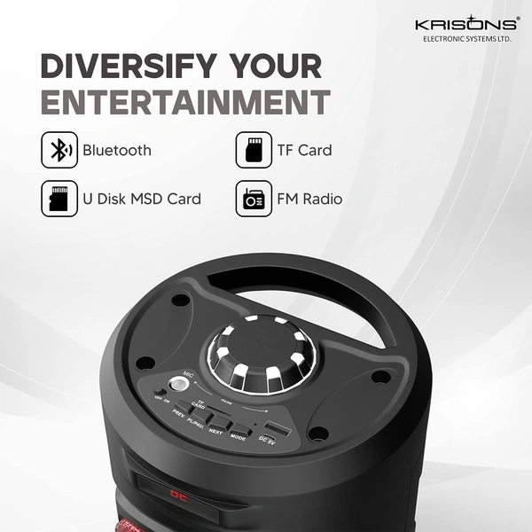 Krisons RedStar 40W Double Woofer Bluetooth Party Speaker with Mic, RGB Lights & FM 