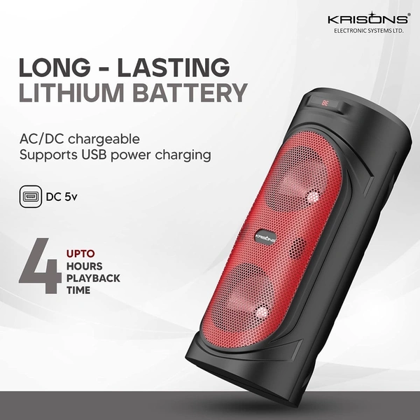 Krisons RedStar 40W Double Woofer Bluetooth Party Speaker with Mic, RGB Lights & FM 