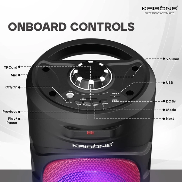 Krisons RedStar 40W Double Woofer Bluetooth Party Speaker with Mic, RGB Lights & FM 
