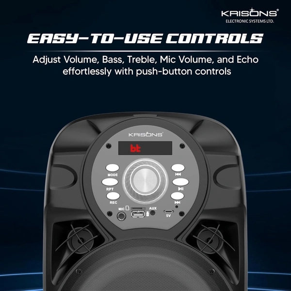 Krisons Star 100W Bluetooth Party Speaker with Wheels, LED Display & Karaoke Control