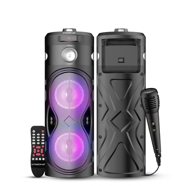 Krisons Cylender 111 | 40W Bluetooth Portable Speaker with Dual Woofers, Mic & Torch