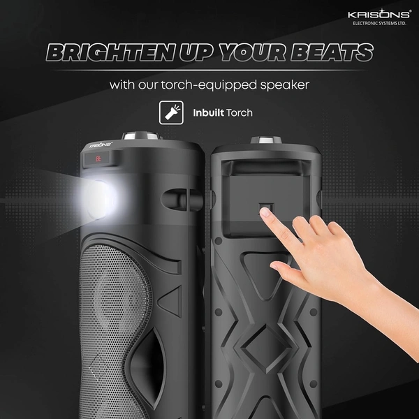 Krisons Cylender 111 | 40W Bluetooth Portable Speaker with Dual Woofers, Mic & Torch