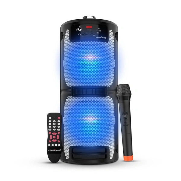 Krisons Cylender 222-50W Portable Speaker with Double 6" Woofers, Wireless Mic & RGB Lights