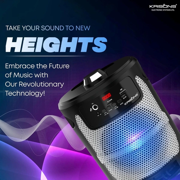 Krisons Cylender 222-50W Portable Speaker with Double 6" Woofers, Wireless Mic & RGB Lights