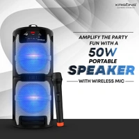 Krisons Cylender 222-50W Portable Speaker with Double 6" Woofers, Wireless Mic & RGB Lights