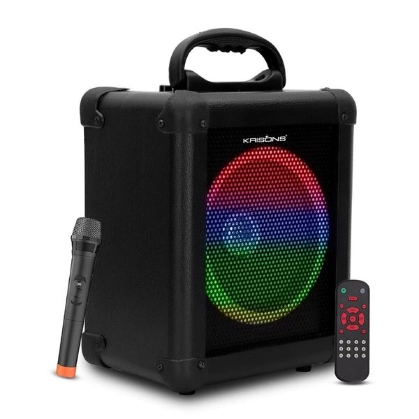 Krisons Qube 80W Bluetooth Party Speaker with Wireless Mic & 6H Battery – Trolley Outdoor Speaker