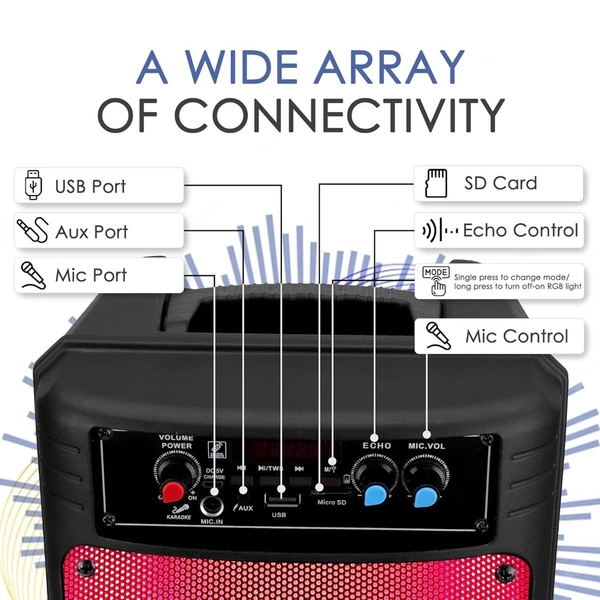 Krisons Disco Double Woofer 80W Bluetooth Party Speaker with Wireless Mic, RGB Lights & FM