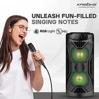 Krisons KRISONS Rockstar 4” Double Woofer 20W Multi-Media Bluetooth Party Speaker with Wired Mic for Karaoke, RGB Lights, USB, SD Card and FM Radio