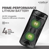 Krisons KRISONS Rockstar 4” Double Woofer 20W Multi-Media Bluetooth Party Speaker with Wired Mic for Karaoke, RGB Lights, USB, SD Card and FM Radio
