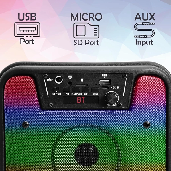 Krisons Rainbow 40W Double Woofer Bluetooth Party Speaker with Mic, RGB Lights & TWS