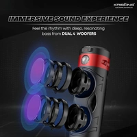 Krisons Cylender 111 40W Portable Speaker with 4" Double Woofers, Free Wired Mic for Karaoke, in Built Torch, Remote Control with Bluetooth, FM, USB, Micro SD Card Connectivity