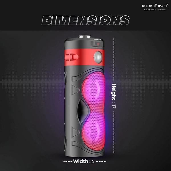 Krisons Cylender 111 40W Portable Speaker with 4" Double Woofers, Free Wired Mic for Karaoke, in Built Torch, Remote Control with Bluetooth, FM, USB, Micro SD Card Connectivity