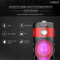 Krisons Cylender 111 40W Portable Speaker with 4" Double Woofers, Free Wired Mic for Karaoke, in Built Torch, Remote Control with Bluetooth, FM, USB, Micro SD Card Connectivity
