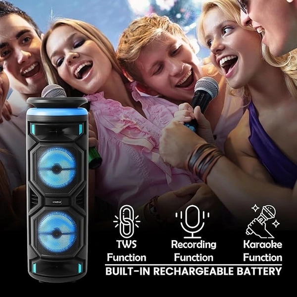 Krisons Hungama-002 160W Bluetooth Party Speaker with Wheels, RGB Lights & Karaoke Control