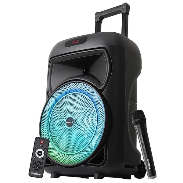 Krisons Hungama-001 160W Bluetooth Party Speaker with Built in Wheels, Immersive Visual Display, Personalized Karaoke, Control - Volume, bass, Treble and Echo adjustments with RGB Lights