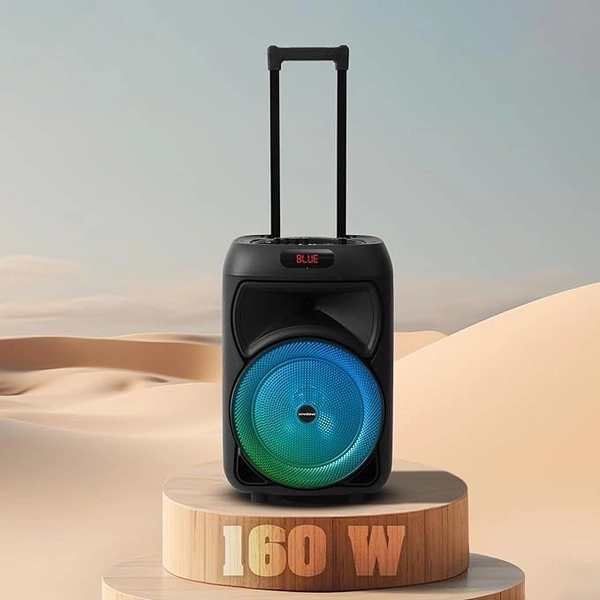 Krisons Hungama-001 160W Bluetooth Party Speaker with Built in Wheels, Immersive Visual Display, Personalized Karaoke, Control - Volume, bass, Treble and Echo adjustments with RGB Lights