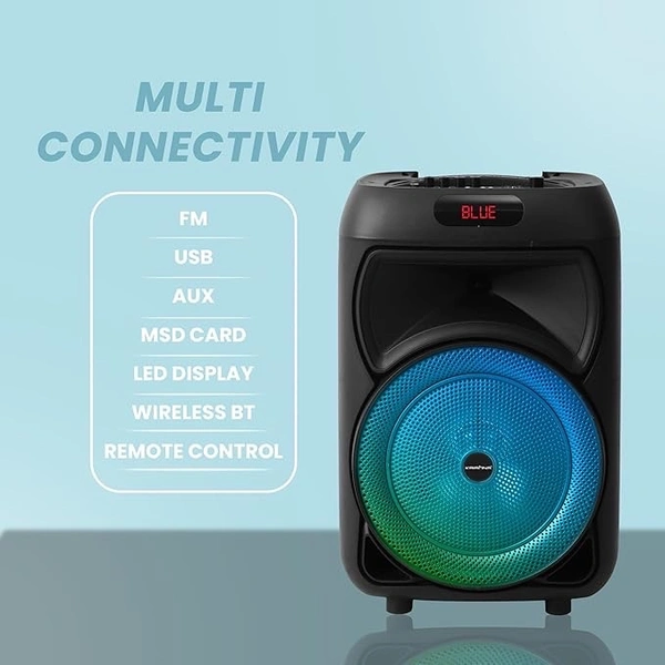Krisons Hungama-001 160W Bluetooth Party Speaker with Built in Wheels, Immersive Visual Display, Personalized Karaoke, Control - Volume, bass, Treble and Echo adjustments with RGB Lights