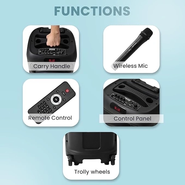 Krisons Hungama-001 160W Bluetooth Party Speaker with Built in Wheels, Immersive Visual Display, Personalized Karaoke, Control - Volume, bass, Treble and Echo adjustments with RGB Lights