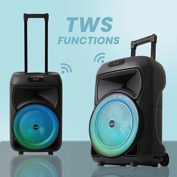 Krisons Hungama-001 160W Bluetooth Party Speaker with Built in Wheels, Immersive Visual Display, Personalized Karaoke, Control - Volume, bass, Treble and Echo adjustments with RGB Lights